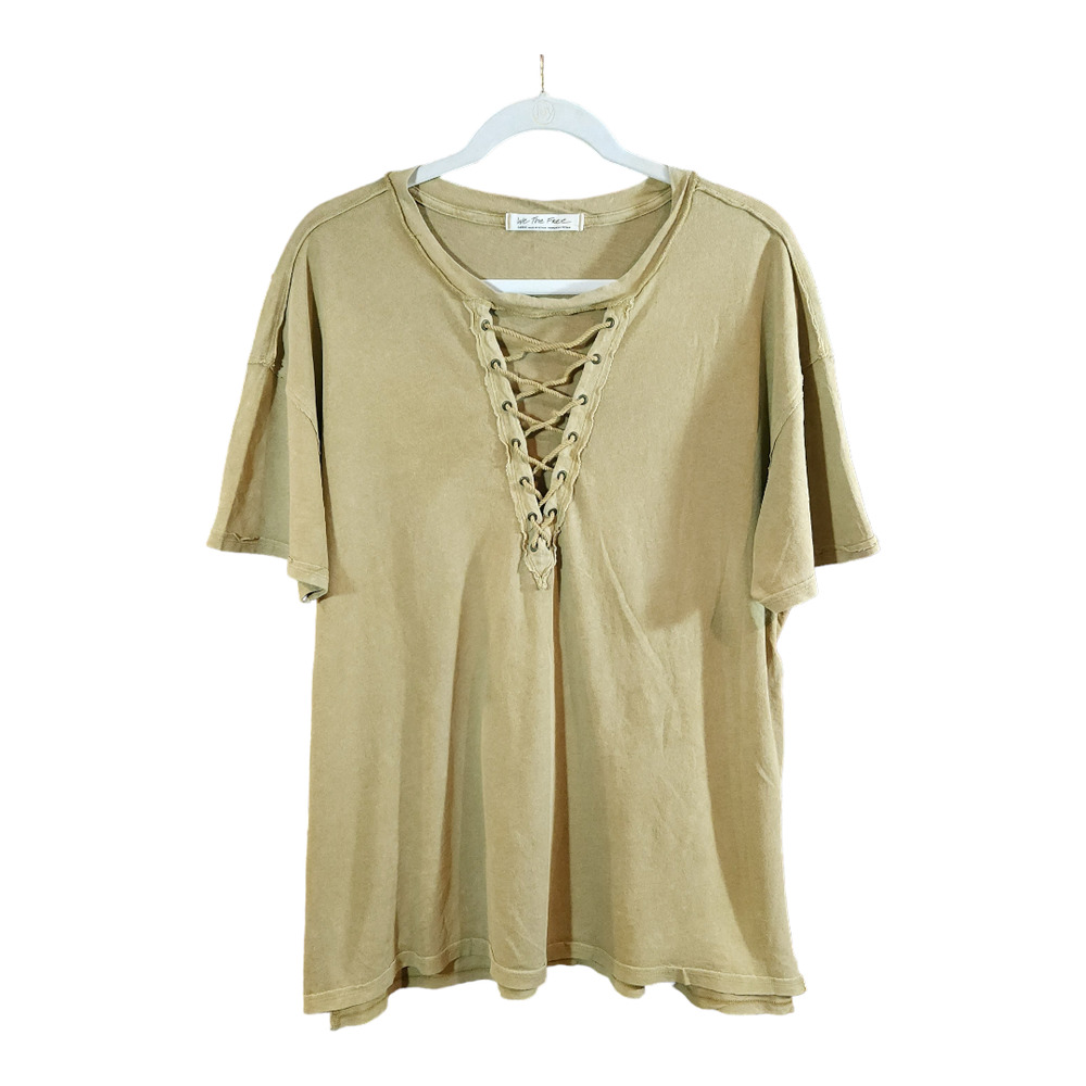 We The Free by Free People Azalea Green Short Sleeve Lace-up T-shirt Women's L